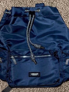 Versace Navy Blue Drawstring Men's Shorts with Zip Pockets